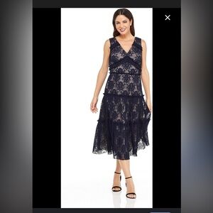 Maggy London Black and Tan Lace Midi Dress